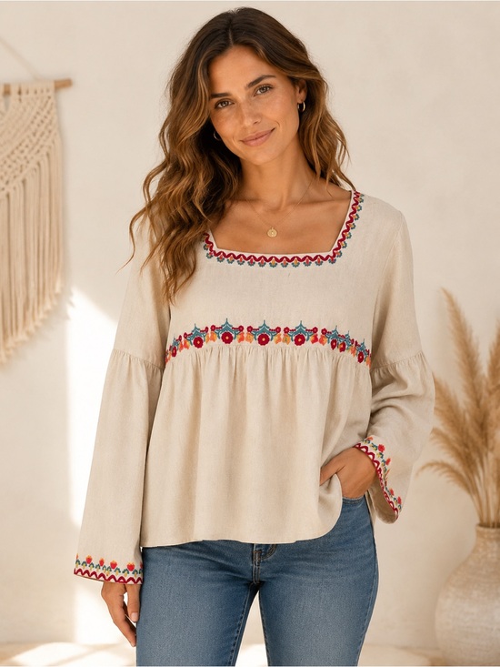 NATURAL LIFE Tops - 🌺Natural Life Embroidered Peasant Top NWOT
